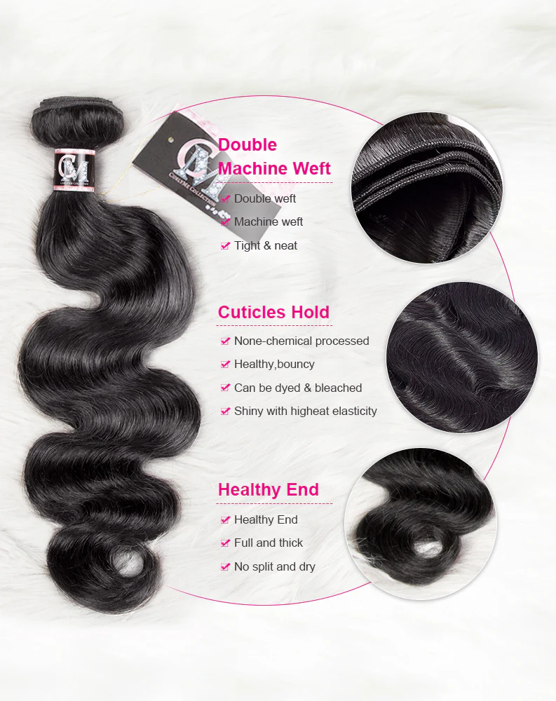 CurlyMe Body Wave Virgin Human Hair 3 Bundles With 4x4 Closure Natural Black - Image 4