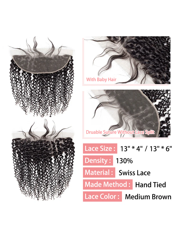 CurlyMe Kinky Curly Virgin Human Hair 13x4 Lace Frontal Natural Black - Image 4