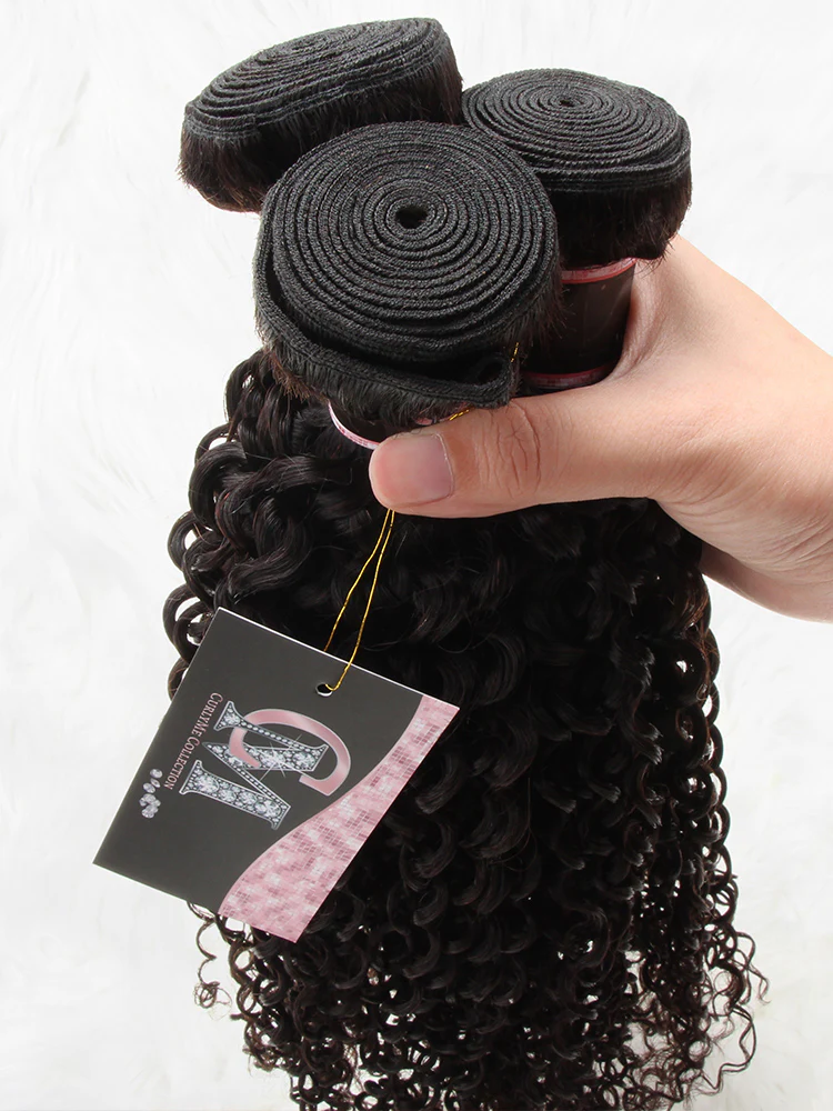 CurlyMe Kinky Curly Virgin Human Hair 3 Bundles With 4x4 Closure Natural Black - Image 7