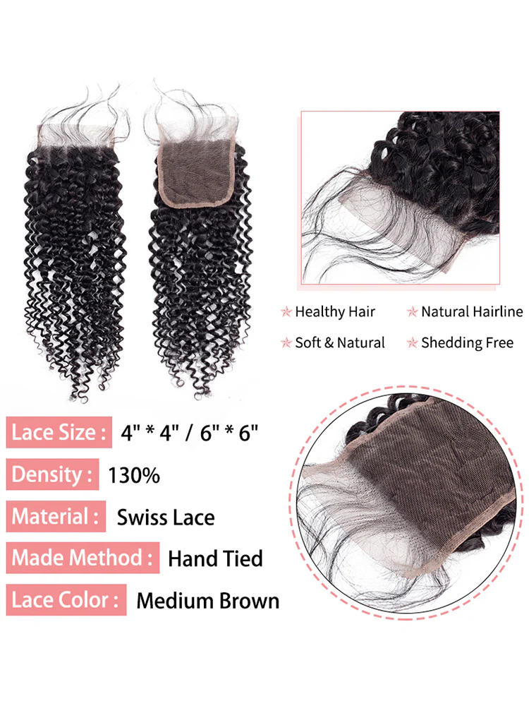 CurlyMe Kinky Curly Hair Natural Black 4x4 Lace Closure - Image 4