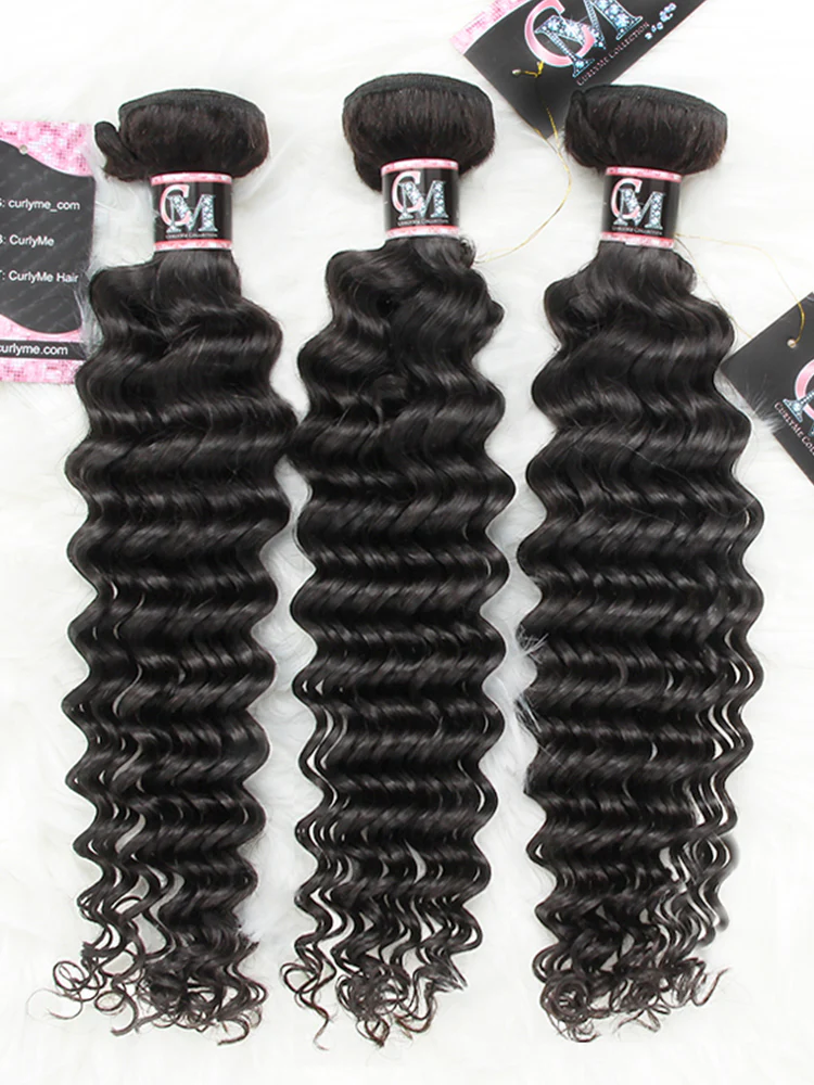 CurlyMe Deep Wave Hair Bundles Deal 1/3/4Pcs Natural Black Hair - Image 10
