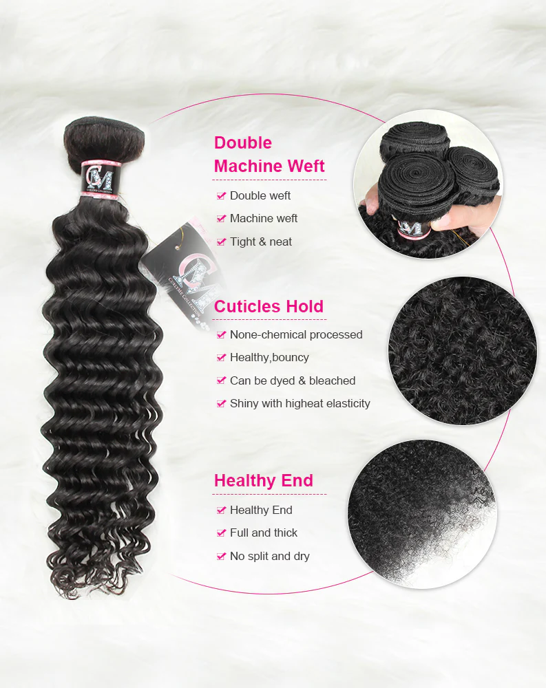 CurlyMe Deep Wave Hair Bundles Deal 1/3/4Pcs Natural Black Hair - Image 4