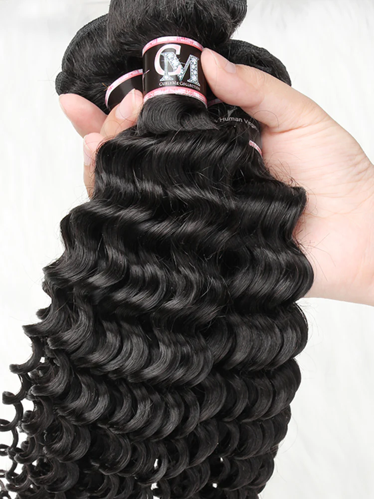 CurlyMe Deep Wave Hair Bundles Deal 1/3/4Pcs Natural Black Hair - Image 9