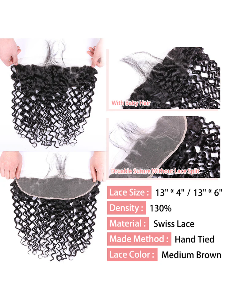 CurlyMe Water Wave Virgin Human Hair 13x4 Lace Frontal Natural Black - Image 4