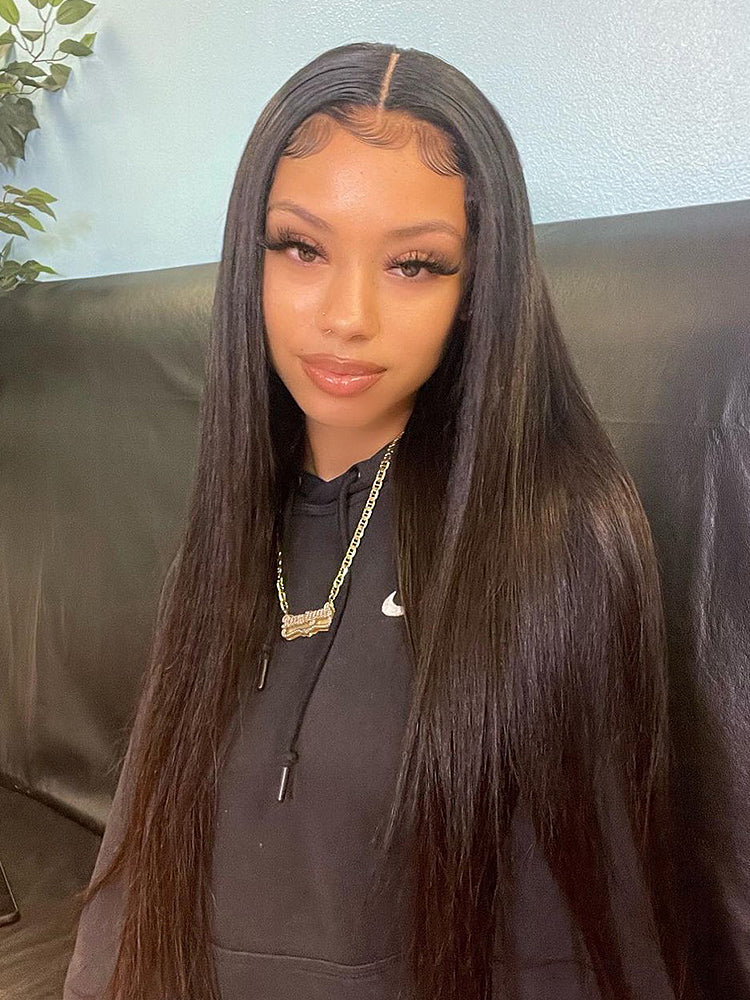 CurlyMe Silky Straight Long Hair 13x6 Lace Front Wigs Pre Plucked Natural Hairline - Image 9