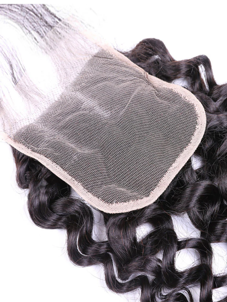 CurlyMe Water Wave Natural Black Hair 4x4 Lace Closure - Image 4