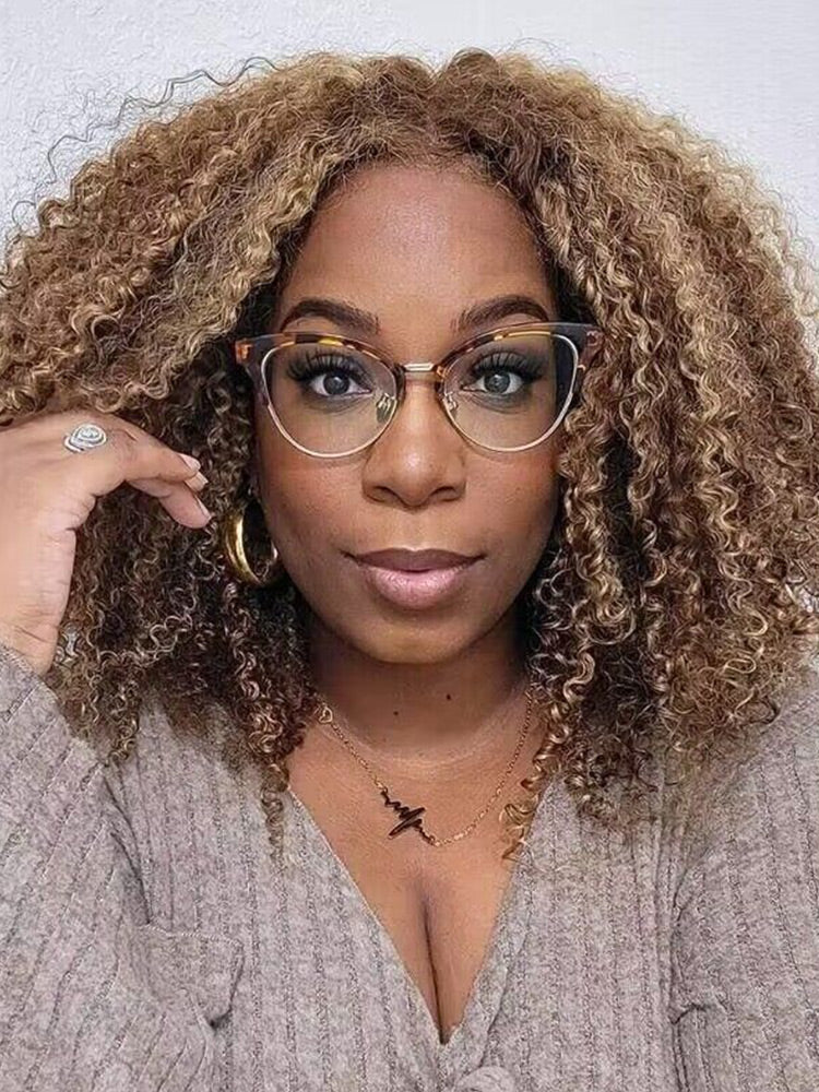 CurlyMe Highlights Ombre Kinky Curly Glueless Bob Wig Wear Go 7x5 Pre Cut Lace Wig - Image 4