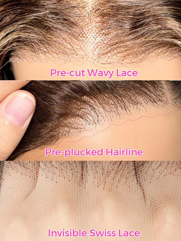 CurlyMe Layered Cut Straight Brown Highlight Ombre Pre-cut Lace Wear Go Glueless Wig - Image 8